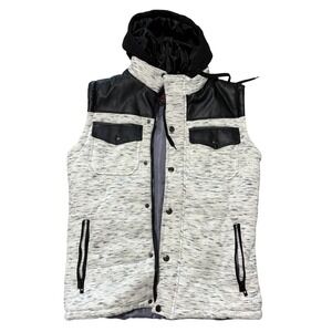 Yoki New York Mens Hooded Vest Faux Leather Trim Heather Gray Black Small